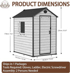 4.4x6 FT Resin Outdoor Storage Shed Large, 230 Cuft Garden Tool Sheds & Outdoor Storage Plastic Shed with Floor, 7FT Tall Backyard Outside Lawn Mower Storage Shed with Side Window, Cemented Grey