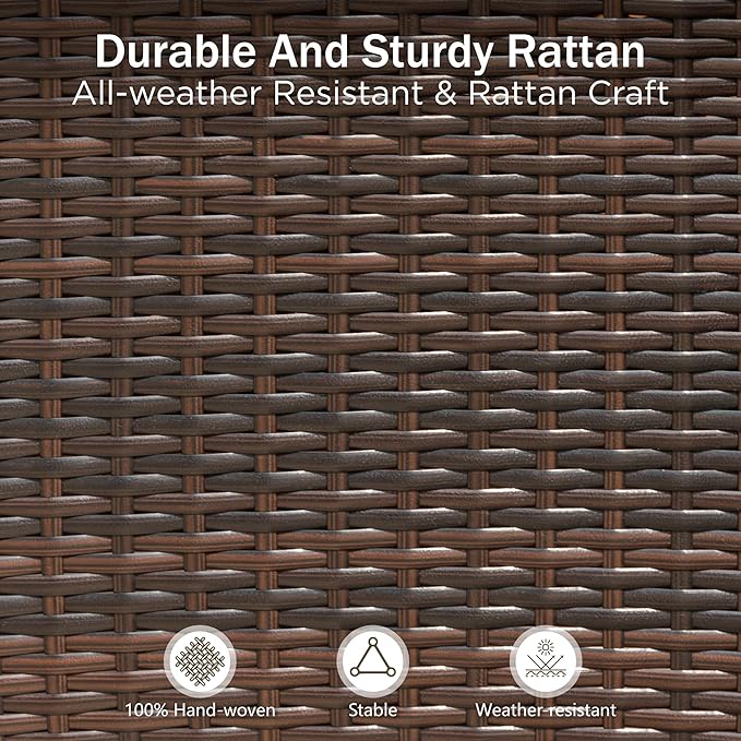 PHI VILLA 5 Piece Outdoor Dining Set with Umbrella, 37" Square Metal Dining Table & 4 Cushioned Wicker Rattan Chairs with 10ft Beige Umbrella for Patio, Deck, Yard, Porch