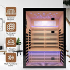 Home Sauna Far Infrared Sauna Dry Sauna for 2 Person,7-Colors LED Light Indoor Sauna Room with Low EMF 2160W,10 Minutes Pre-Warm up,Canadian Hemlock Wood