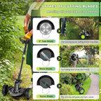 Weed Wacker Cordless, Gisam Brushless String Trimmer with 2 X 2.0Ah Battery, 8" Electric Grass Cutter, 3 in 1 Weed Eater with 3 Types Blade & Wheels for Garden/Lawns