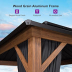 PURPLE LEAF 10' X 12' Hardtop Gazebo with Storage Box Outdoor Wood Grain Aluminum Frame Galvanized Steel Double Roof Gazebos with Netting and Curtains for Patio Deck Backyard Garden
