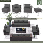 16 Pieces Outdoor Patio Furniture Set Outdoor Furniture Patio Sectional Sofa Conversation Sets w/ETL Approved 45" Gas Outdoor Fire Table & Coffee Table, Swivel Rocking Chair (Grey)