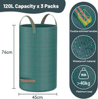 Mokani Reusable Yard Waste Bags, 32 Gallon Lawn and Leaf Bags 3 Packs, Heavy Duty Garden Bags with Reinforced Handles, Camping Yard Recycling Leaf Bag for Leaves