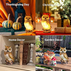 Solar Owl Garden Statues Outdoor Decor Resin Owl Figurine with LED Lights Owl Sculpture for Porch Patio Lawn Yard Decorations Halloween Christmas Housewarming Gifts for Women Mom,Brown Owl