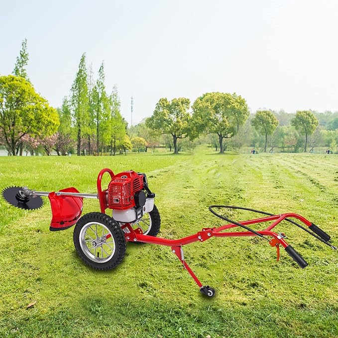 2-Stroke Gas-Powered Grass Cutter, 49CC Heavy-Duty Weeder, 7000 RPM Hand Push Tiller Mower Loosener for Yard Garden Landscaping Weeding Tilling