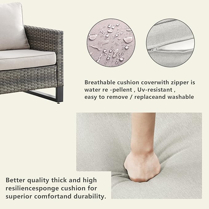 Rilyson Wicker Outdoor Couch Patio Sofa - 3 Seater Rattan Outdoor Patio Couch with Waterproof Wicker,Comfortable Cushions and Sturdy Metal Frame for Outside Porch Deck Backyard(Mixed Grey/Beige)