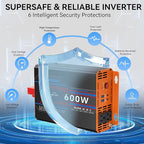 600W Pure Sine Wave Inverter, Car Power Inverter 12V to 110V, DC to AC Converter Generator with AC Outlets 3.0A USB Type-C, Remote Controller Truck Inversor for Vehicles, Car, RV, Camping