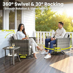 ovios 10 Pieces Patio Furniture Set with Swivel Chairs Rocking Gliders, 54" Fire Pit Table, Outdoor Sofa Couch with Solar Lights Table, Modern Deep Seat Wicker Rattan Conversation Set, Grey