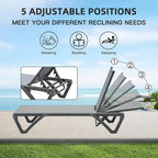 Domi Pool Lounge Chairs, Aluminum Patio Chaise Lounge Set of 2, 5 Position Adjustable Backrest and Wheels, All Weather Outdoor Lounge Chairs for Beach, Yard, Balcony, Poolside, Gray
