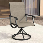 VICLLAX Patio Dining Set for 2, 3 Pieces Outdoor Furniture Includes 27.5" Small Round Patio Table and 2 Outdoor Swivel Chairs for Lawn Garden, Black Tabletop and Mixed Brown Fabric
