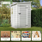 Patiowell 5x4 FT Outdoor Storage Shed, Resin Storage Shed with Floor & Lockable & Window Door for Patio Furniture, Garden Tools and Bicycle, White & Grey