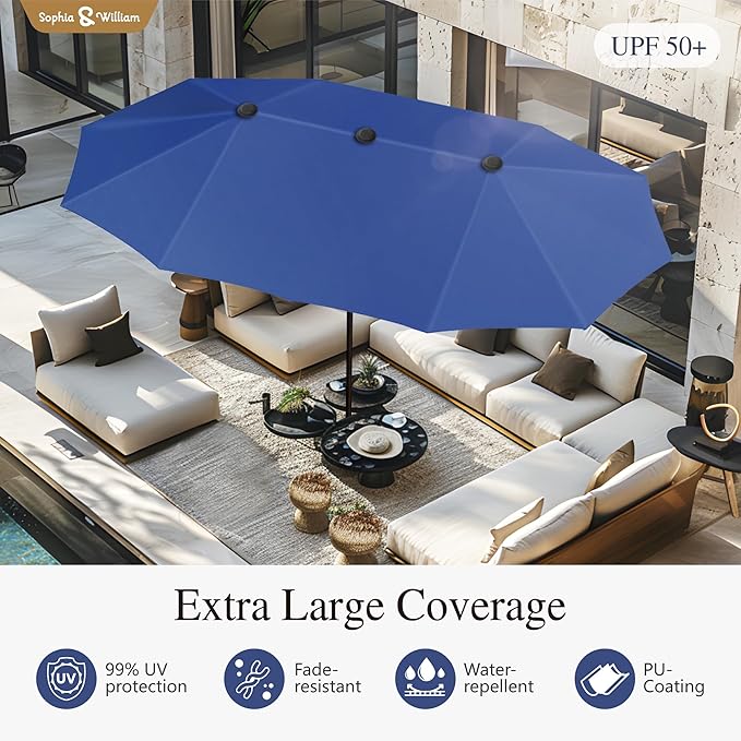 Sophia & William Patio Set with Umbrella 8 Pieces Outdoor Dining Set for 6 with 13ft Large Patio Umbrella Navy, 6 x Blue Swivel Patio Chairs with 59" Dining Table for Lawn Garden