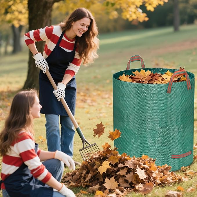 Reusable Yard Waste Bags – 3 Pack (2 x 272 Gallons + 1 x 16 Gallons), Heavy Duty Garden Leaf Bags with Reinforced Handles and Gardening Gloves for Lawn Cleanup, Debris, and Recycling
