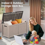 120 Outdoor Storage Box, Waterproof Resin Deck Box for Indoor & Outdoor Use, Lockable Storage Bench with Piston Hinge, Storage Bin for Patio Cushions, Garden Tools, Package Delivery, Grey