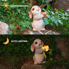 Solar Rabbit Garden Statues Outdoor Bunny Decor Resin Bunny Figurine Holding Mushroom with LED Lights for Porch Patio Lawn Yard Christmas Birthday Housewarming Gardening Gifts for Mom Grandma