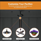 Modern Shade Tranquil Grove Wood Gazebo 12' x 24', Grill Gazebo with Galvanized Steel Roof, Mosquito Netting and Curtains, Permanent Hardtop Pavilion with Sturdy Hooks for Garden, Backyard