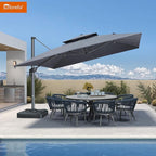 PURPLE LEAF Cantilever Umbrella with Base Included 12FT Heavy Duty Large Double Top Offset Hanging 360° Rotation Square Umbrella for Garden Patio Deck Pool Backyard Cast Slate