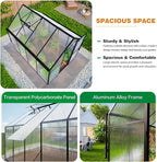 6x8 FT Greenhouse for Outdoors, Polycarbonate Green House with Adjustable Roof Vent and Rain Gutter, Aluminum Large Walk-in Greenhouse with Quick Setup Structure for Outside Garden Backyard Patio