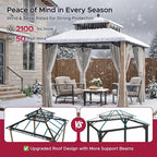 SUNJOY Kingston 10' x 10' Hardtop Gazebo with Galvanized Steel Double Roof, Curtain and Netting, Woodgrain Finish Aluminum Posts Permanent Pavilion Gazebo for Garden, Patio, Deck, Lawn