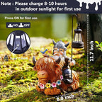 Garden Gnome Outdoor Statue 12 Inch Highland Cow Gnomes Decorations for Yard Patio Lawn Porch Birthday for Women, Mother’s Day, Housewarming with Solar Light Funny Decor for Outside