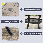 VICLLAX 5 Pieces Outdoor Dining Set, Patio Furniture Set of 4 Patio Swivel Dining Chairs and 40.6" Patio Spliced Round Tabletop with Storage Shelf, Grey Chairs & Antique Grey Tabletop