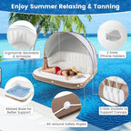 Moccha Inflatable Island with Canopy - 440 lbs Party Floats with SPF50+ Retractable Detachable Sunshade & 3 Pillows, 2-3 Person Tanning Lounger, 73” Pool Daybed, Floating Island for Lake