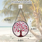 Stained Glass Window Hanging, Pink Love Heart Tree Suncatcher Hangings Beige Sun Catchers Decor for Birthday Holiday for Women, Men, Wife, Aunt, Mom 9.8IN