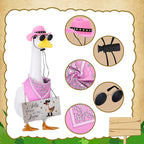 Western Cowboy Porch Goose Outfits, Lawn Cement Plastic Goose, Silly Goose on The Loose Wood Cowboy Hat Bandana Glasses (Pink)