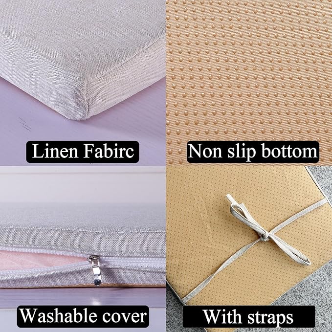 36 x 12 Inches Piano Bench Cushions for Indoor Furniture with Ties Non Slip Kitchen Dining Room Bench seat Cushion for Show Storage, Window, Settee, Ottoman pad, Beige