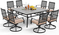PHI VILLA 9-Piece Metal Patio Outdoor Table and Chairs Outdoor Dining Set - Large Square Patio Table and 8 Backyard Garden Chairs, Black