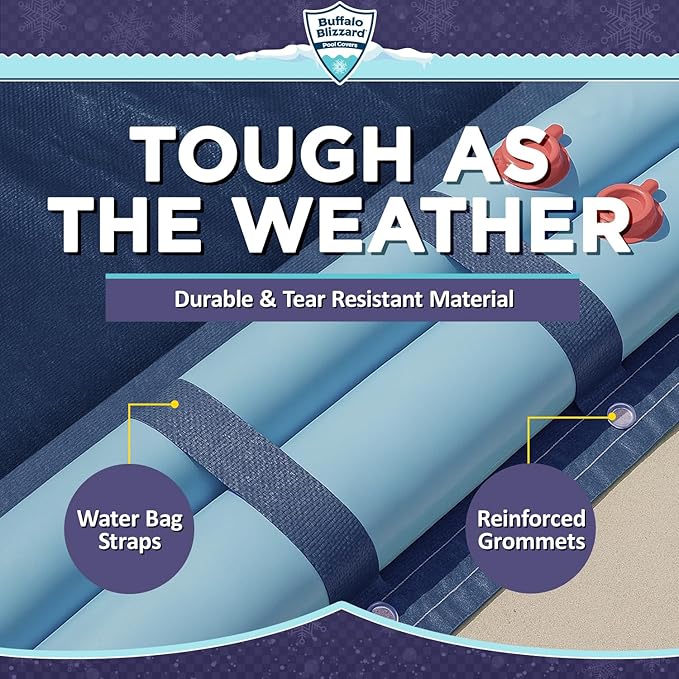 Buffalo Blizzard Deluxe 20 ft x 44 ft Rectangular Winter Pool Cover | Blue/Black | Closing Inground Swimming Pools | Easy to Install | Heavy Duty, Cold & UV Resistant | Shields from Seasonal Debris