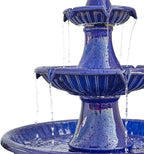 Glitzhome Water Fountain Outdoor Floor-Stand Fountain with LED Light & Pump Oversized 3 Tier Ceramic Cobalt Blue Patio Fountains and Waterfalls Outdoor Yard Fountains for Lawn Garden Backyard