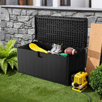 JEKO&JEKO 110 Gallon Outdoor Storage Box – Large Plastic Deck Box with Lockable Lid for Patio Furniture, Garden Supplies, and Shoes, Black