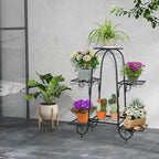 S AFSTAR 6-Tier Metal Plant Stand, Heavy-Duty Plant Display Stand Rack w/ Adjustable Footpads, Slatted Support Panel, Elevated Base, Decorative Flower Potted Holder Rack for Balcony, Living Room, Easy Assembly