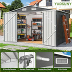 10x8 FT Outdoor Storage Shed, Metal Garden Tool Shed with Updated Frame Structure and Lockable Doors, Ideal for Backyard Garden Patio Lawn, Grey