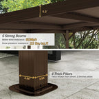 Domi 12'x20' Hardtop Lean to Gazebo with Gutters, Connectable Wall Mounted Gazebo Pergola with Galvanized Steel Roof, 60MPH Wind Resistance, Outdoor Large Metal Canopy, for Patio, Deck, Lawn - Brown