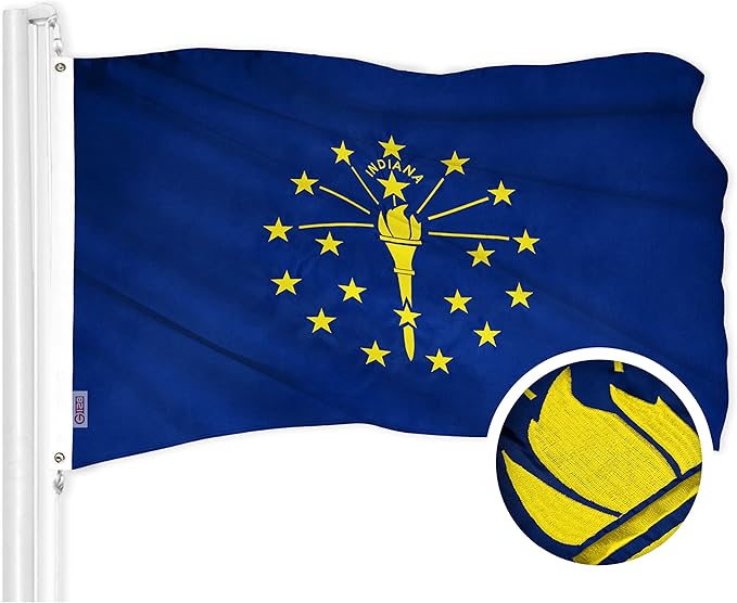 G128 Indiana State Flag | 4x6 Ft | ToughWeave Series Embroidered 300D Polyester | Embroidered Design, Indoor/Outdoor, Brass Grommets