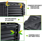 Large Garden Compost Bin, 80 Gallon (300L) Outdoor Composter Tumbler from BPA-Free Material for Fast Creation of Fertile Soil, Lightweight, Easy Assembly and Kitchen Waste Composting