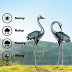 Kircust Garden Crane Statue for Outdoor, Blue Heron Decoy Garden Sculptures and Statues, Metal Bird Yard Art for Lawn Patio Decor, Set of 2