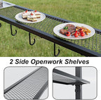 Gotland 8'x 5' Outdoor Grill Gazebo, BBQ Canopy Shelter with 2 Metal Openwork Shelving Units & 5 Tool Hooks, Curved Waterproof Top for Party, Backyard, Poolside Khaki