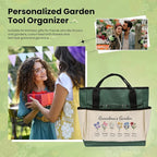 Personalized Garden Tools Set for Women: Custom Text Garden Tool Bag and Garden Shovel & Transplant Shovel & Hand Rake - Gardening Gifts for Mom Grandma Gardening Lover (6 Flowers)