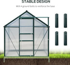 Outsunny 6' x 8' Greenhouse for Outdoors, Polycarbonate Greenhouse with Rain Gutter and Roof Vent, Aluminum Walk-in Green Houses for Outside for Patio Backyard Garden, Dark Green