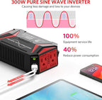 BESTEK 300W Pure Sine Wave Power Inverter - DC 12V to 110V AC Car Converter Plug Adapter Outlet with PD30W USB-C Fast Charger - Vehicle Cigarette Lighter Adapter for Laptop