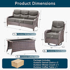 Luxury High Back Outdoor Furniture with 6-Inch Thick Cushions, Patio Furniture Set with Swivel Chairs, 4 PCS Wicker Conversation Set for Porch, Balcony, Deck and Yard