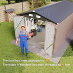 Aoxun 8x15FT Shed Outdoor Metal Storage Shed with Galvanized Steel, All Weather Garden Shed with Sloped Roof & Lockable Double-Hinged Door for Garden, Backyard, Patio (Brown)