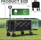 Collapsible Wagon, Foldable Wagons with Extended 40" L, Folding Wagon with Tailgate, Portable Lightweight Utility Wagons for Grocery, Shopping, Camping, Garden, Sports, Black D