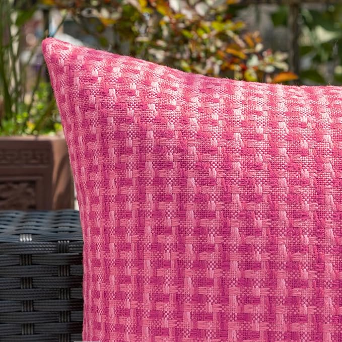 Kevin Textile Outdoor Waterproof Throw Pillow Covers Pack of 2 Farmhouse Decorative Cushion Covers for Garden Patio Tent Balcony Bench Couch Sofa 22x22 Inch, Hot Pink