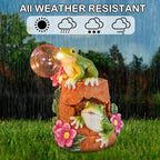 Afirst Solar Garden Outdoor Statues Frog Solar Garden Statue Blowing Bubble with Flowers Waterproof Resin Figurines Yard Outdoor Decorations for Patio Yard Lawn Ornament Gifts
