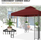 COOS BAY 8x8 Outdoor Patio Gazebo with Corner Shelves, Two-Tier Soft Top Canopy for Backyard, Lawn, Deck and Garden, Red