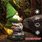 Garden Gnome Statues - Resin Gnome Figurine Sitting on Solar Crackle Glass Globe Lights, Funny Garden Ornament for Patio Yard Lawn Porch Outdoor Decor